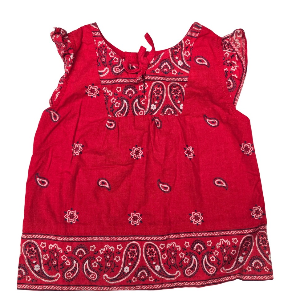 Beluga New York Girls Red Bandana Paisley Print Cotton Flutter Sleeve Top 18M